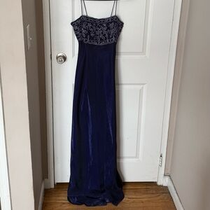 Elegant Navy Blue/Deep Purple Embroidered Y2K Dress Prom/Formal